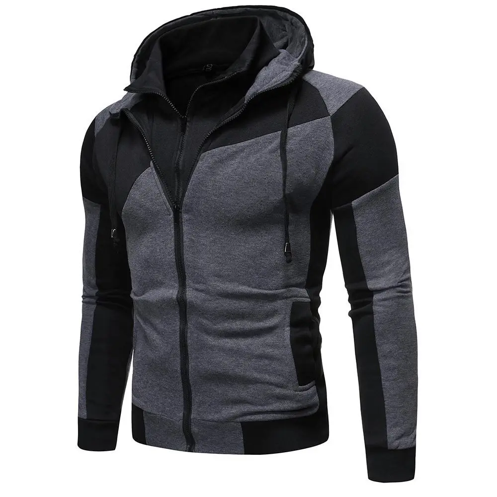 Men's Hoodies Jacket Slim Fit Hooded Zipper Patchwork Coats Man Solid Thicken Warm Sweatshirt Men's Casual Outdoor Clothing Tops