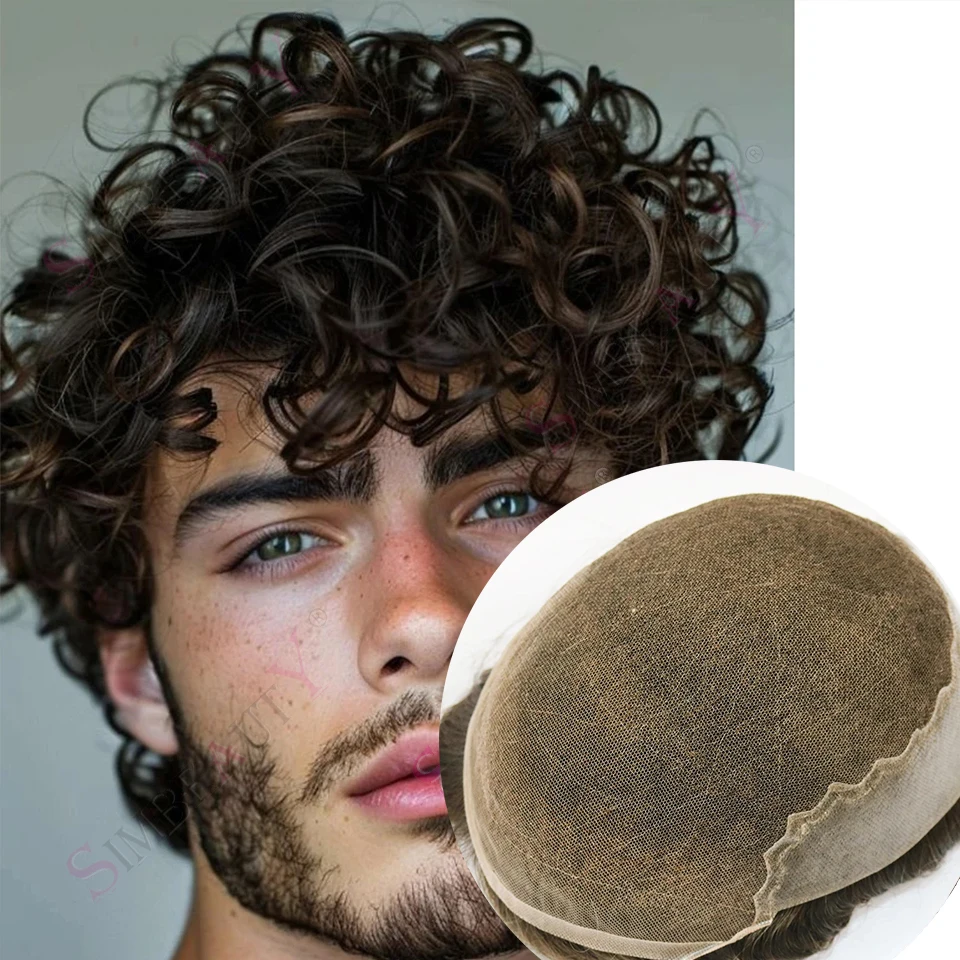 

20mm Curly Blonde Undetectable Bleached Knots Lace Front Durable Q6 1B20 1B80 Grey Black Human Hair France Lace&Thin PU Mans Wig