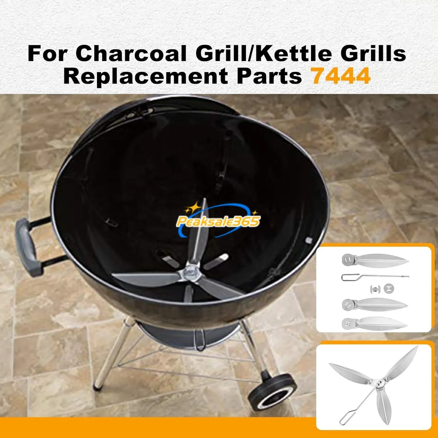 1set Replacement 7444 22-1/2 Inch One-Touch Cleaning System Compatible with Weber Charcoal Grill/Kettle Grills Maximum 57cm