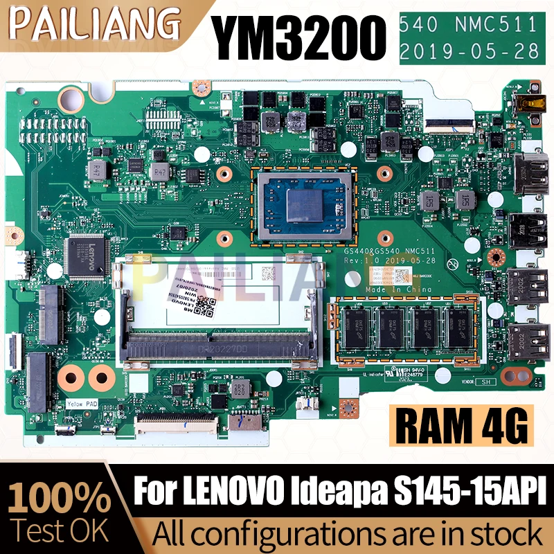 For LENOVO Ideapa S145-15API Notebook Mainboard Laptop NM-C511 YM3200 RAM 4G 5B20S42804 Mainboard Full Tested