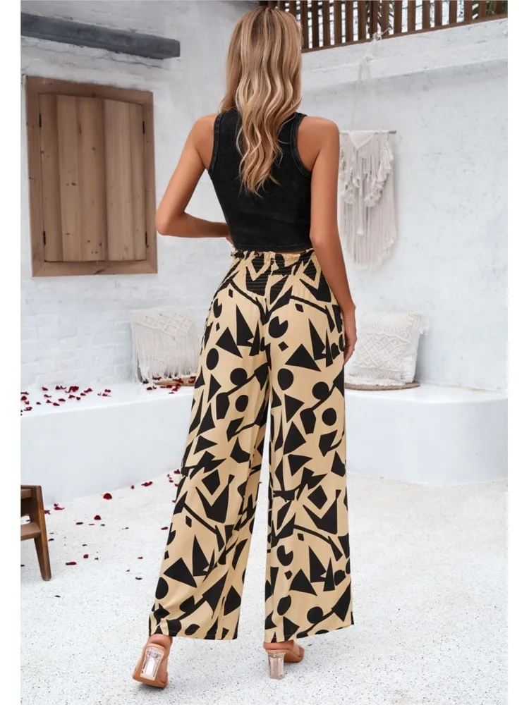 2024 Summer Print Floral Casual Pants Fashion Women Office Sweet High Waist Wide Leg Long Pants New 2024 Holiday Loose Trousers