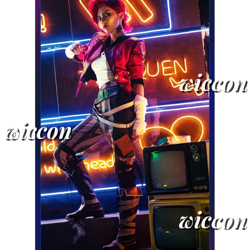 Vi Acrane Cosplay LOL Costume Game Arcane Vi Cosplay Wig Outfits Halloween Carnival Suit Custom Made Halloween Costume