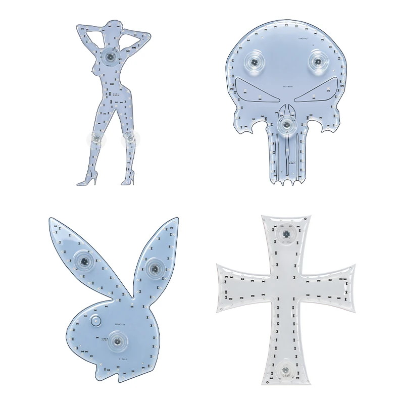 CF LED Truck Windshield Ambient Light Skull Bunny Cross Beauty Girl Pattern Decorative Lamp Car Interior Accessories