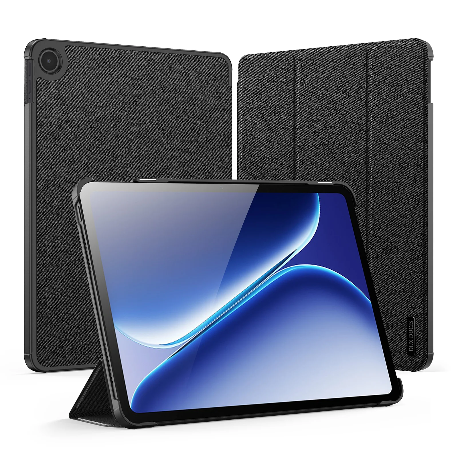 For OnePlus Pad Go 2 Case DUX DUCIS Domo Series Tri-fold Stand PU Leather Tablet Cover - Black