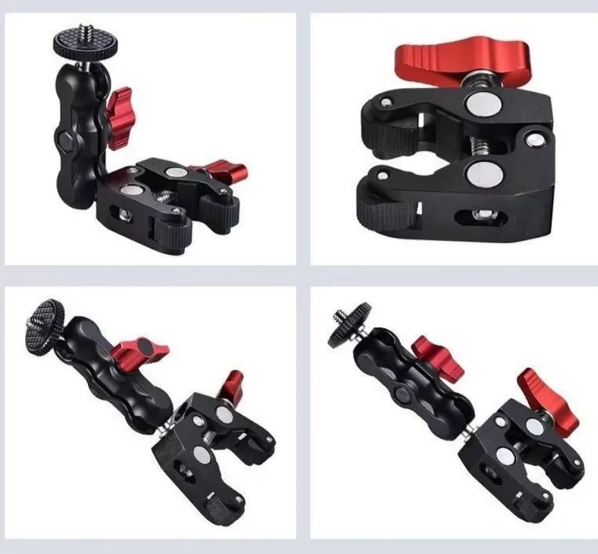 Super Clamp Camera Clamp Mount Monitor 360° Ballhead Magic Arm Double Ball Head Adapter for DSLR Camera/Gopro/LED Lights/phone