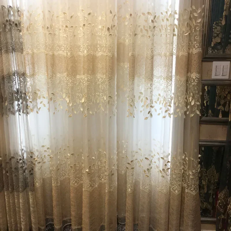 Luxury Sheer European Style Embroidered Curtains Tulles for Living Room Bedroom Dining  Voile Yarn Transparent High Customize