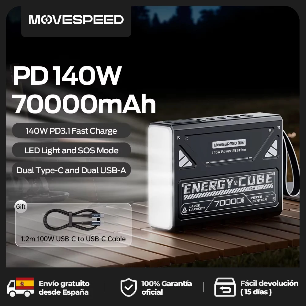 MOVESPEED Z70Pro Power Bank 70000mAh 140W PD Estación de energía de batería externa de carga rápida con linterna para computadora portátil Camping al aire libre