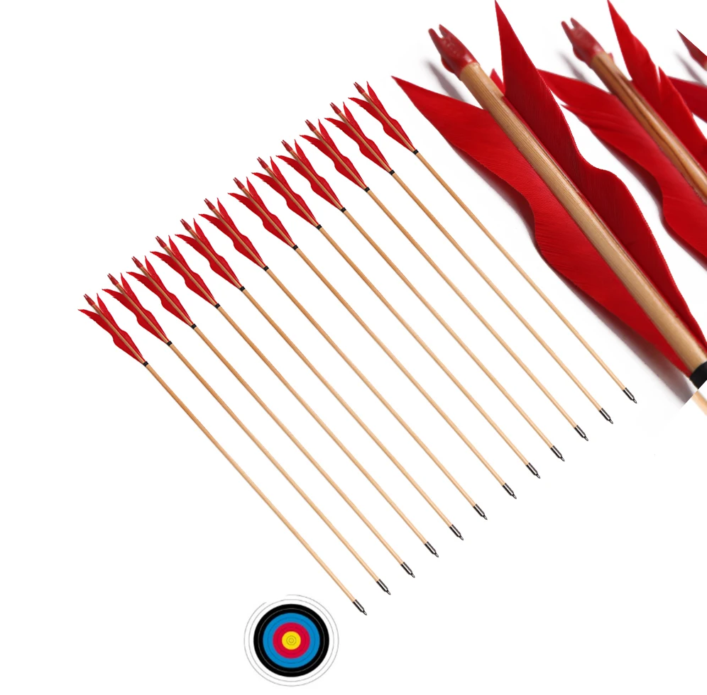 

PG1ARCHERY 6/12 PCS 31.5-inch wooden arrows with 5.8-inch red turkey feathers for target, suitable for long and hunting bows