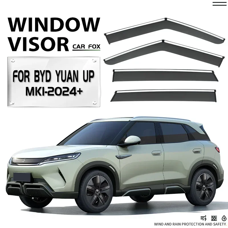 Car Weathershie For BYD Yuan Up EV 2024~2026 Door Vent Smoke Awning Rain Eyebrow Sun Visor Guard Cover Deflector Accessories