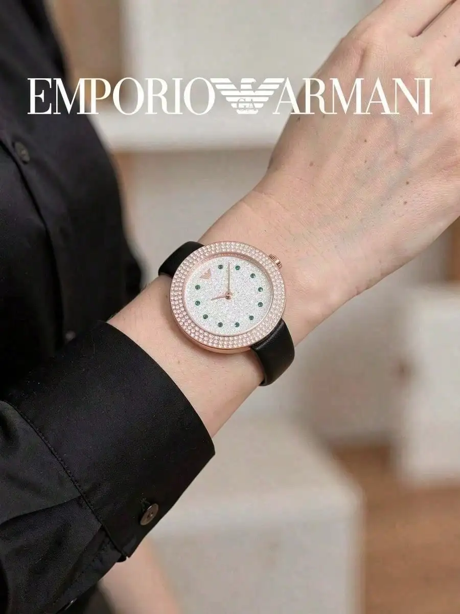 Emporio Armani AR11492 Rosa Series Quartz Watch 30mm Rose Gold Steel Crystal Bezel Black Leather Band 3ATM Women Watch Gift