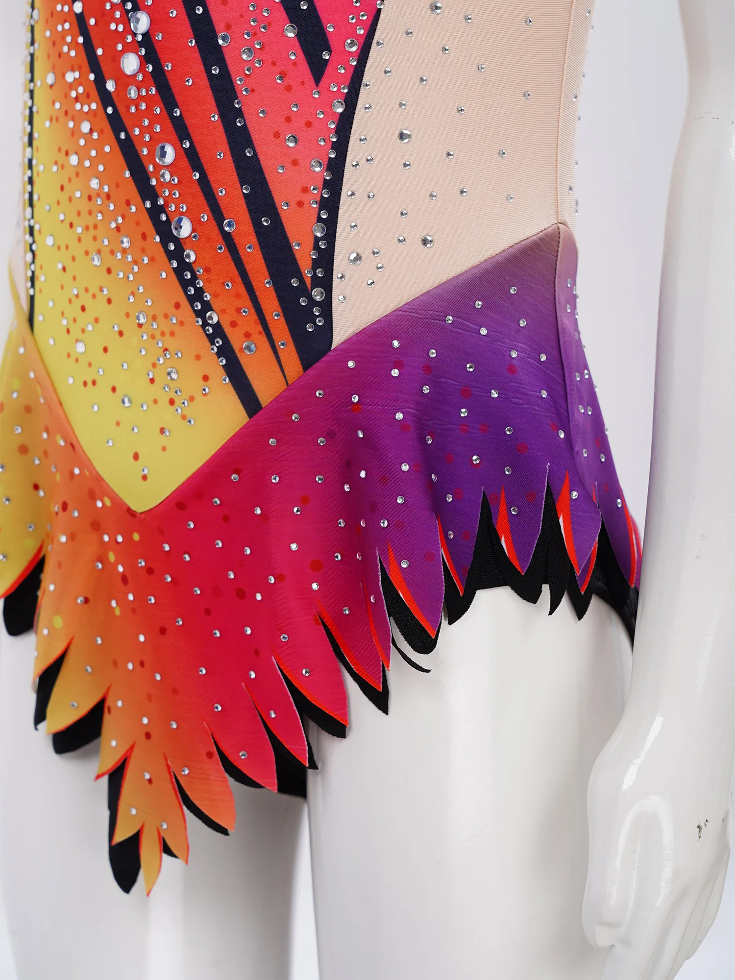 Girls Rhythmic Gymnastics Leotard Ballet Jersey Figure Skating Competition Performance Costume Shiny Rhinestone Mesh Bodysuit