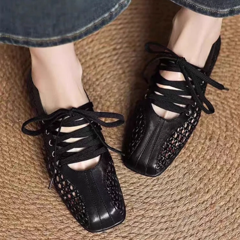 

Women's Mary Jane Hollowed-out woven sandals 2025 Summer Casual sports ballet flats