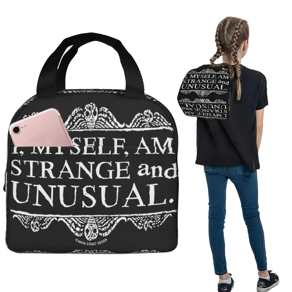 I, Myself, Am Strange And Unusual. Insulated Lunch Bag for Women Kids Portable Food Boxes Thermal Lunch Box Tote