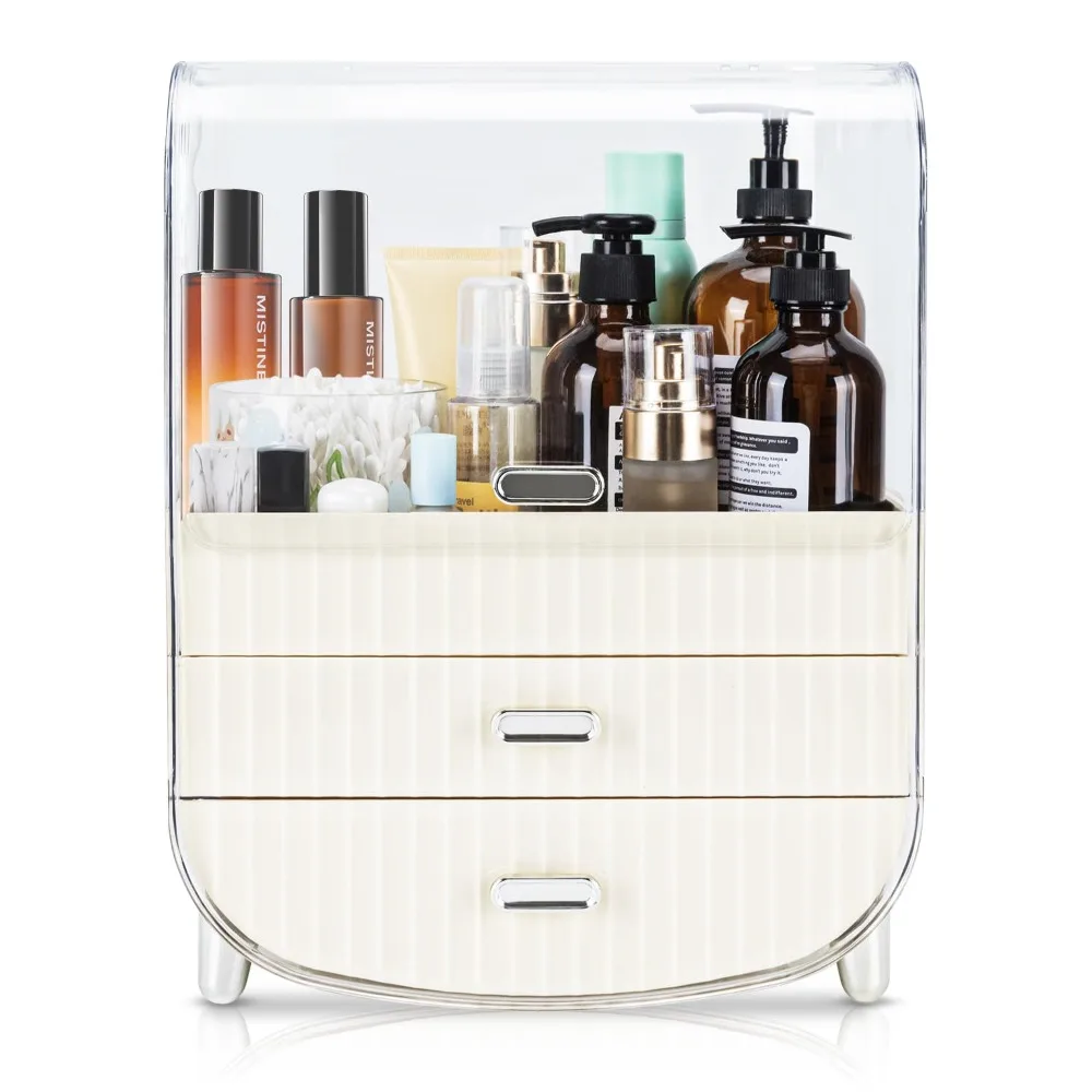

Makeup Organizer, Cosmetics Skincare Organizers with 3-Layer Storage Box and Transparent Cover, Vanity Makeup Organizers