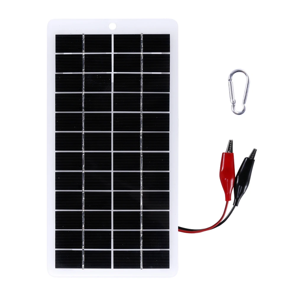 10W Battery Charger with Carabiner 12V Solar Power Charger Polysilicon Solar Charger Plate Portable for Outdoor Lamp Pump