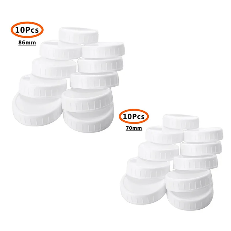 10Pcs Mason Jar Lids White Plastic Ribbed Cover Suitable for Regular Mouth Mason Storage Caps Replacements Caps Cover