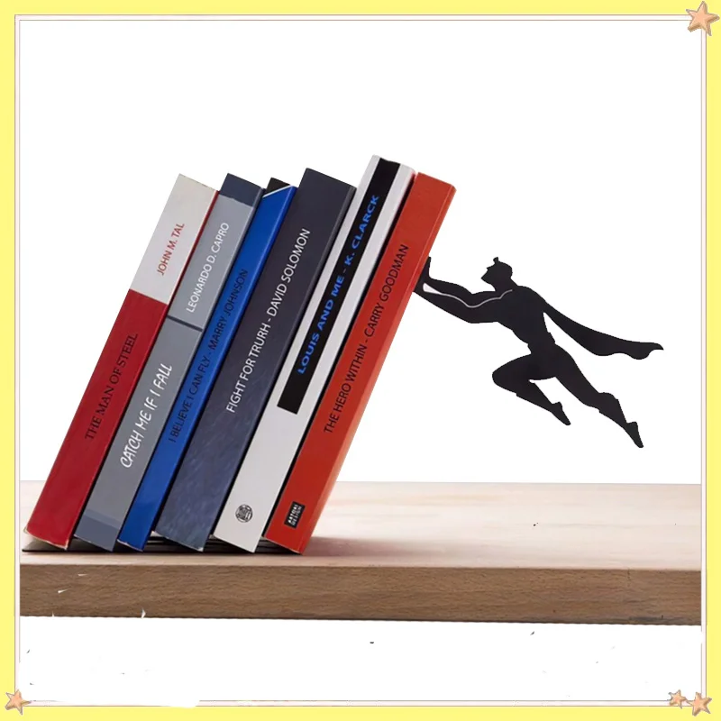 売れ筋商品！クリエイティブなスーパーヒーローのメタルブックエンド、ブックオーガナイザー、デスクアクセサリー、ユニークなブックスタンド、書籍収納ソリューション