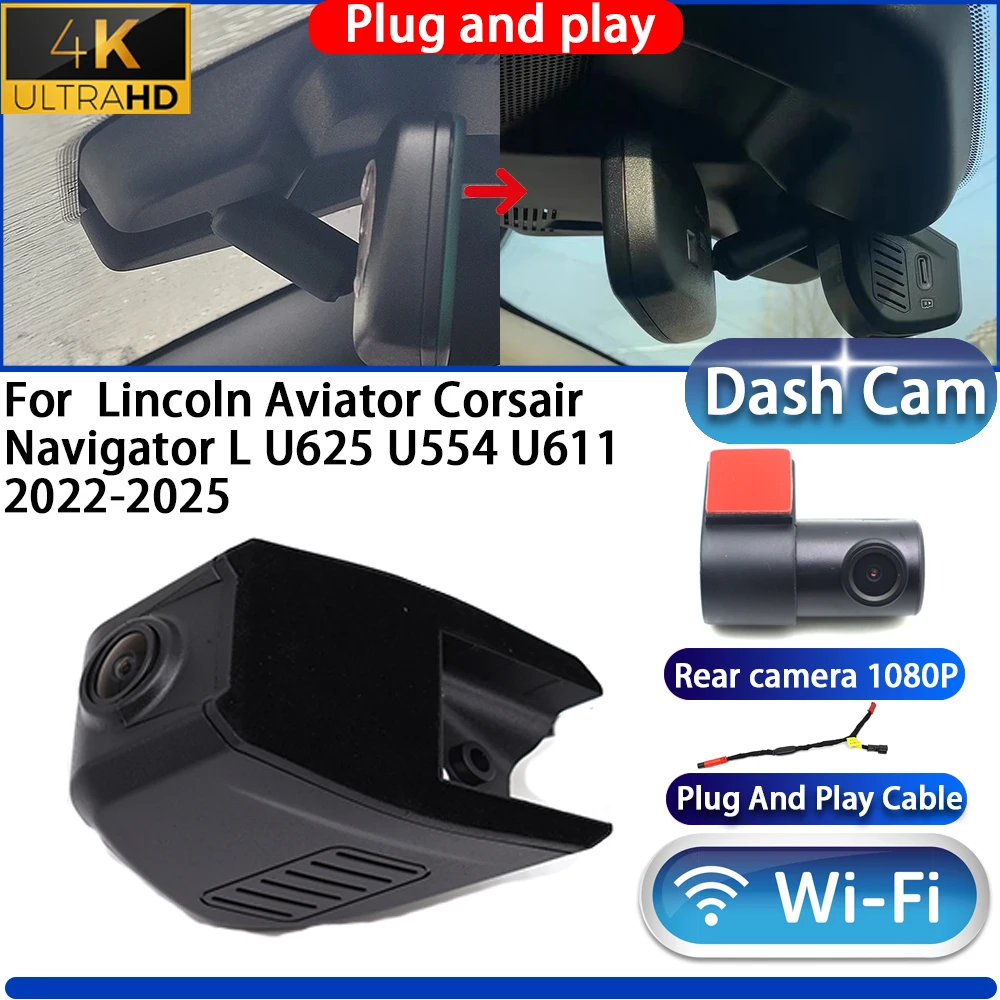 HighCity For Lincoln Aviator Corsair Navigator L U625 U554 U611 2022-2025 Dash Cam Camera 4K DVR Plug And Play Video Recorder
