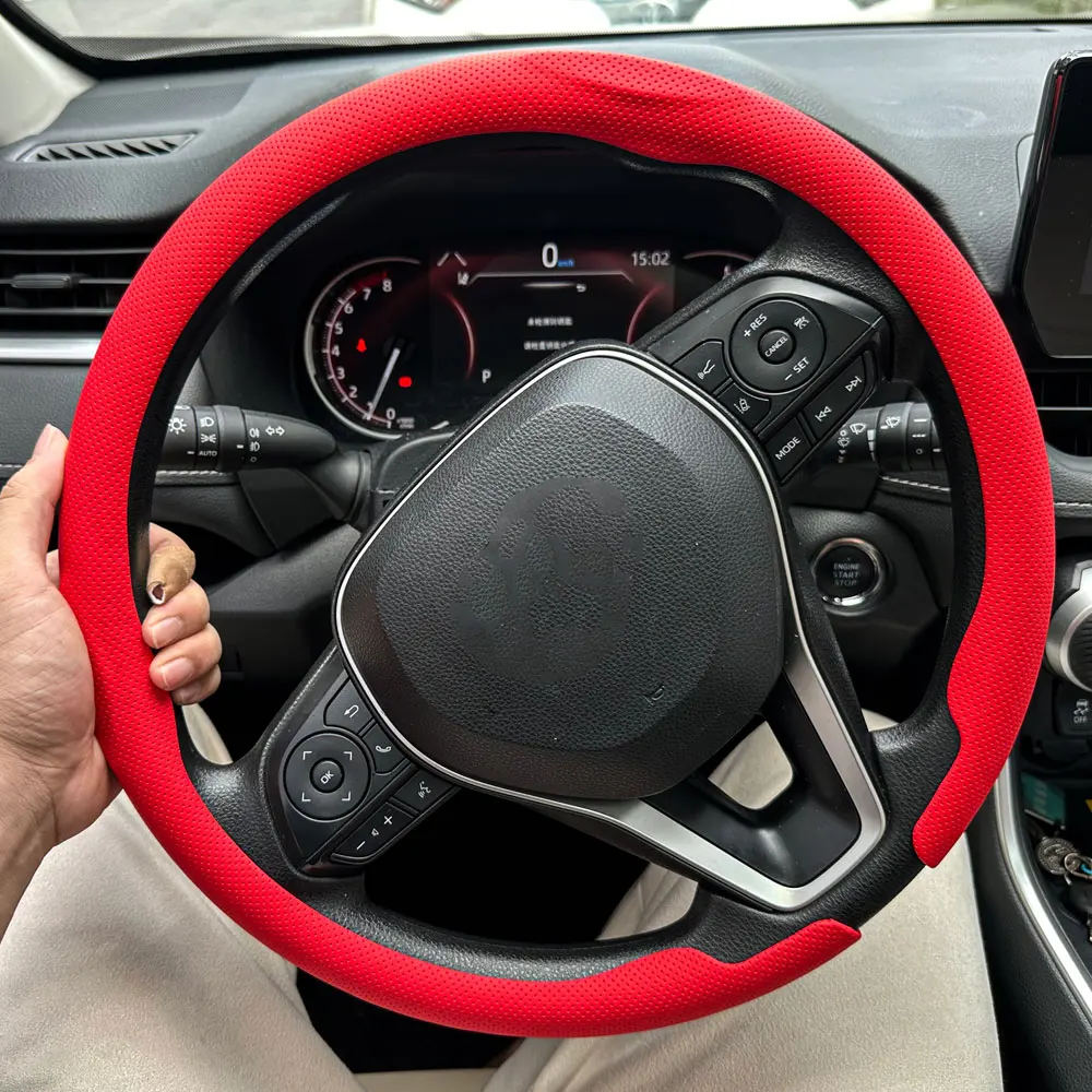 Leather Round Car Steering Wheel Cover Flat-Bottom Breathable Comfortable feel Steering Wheel Cover D-type steering Accessories