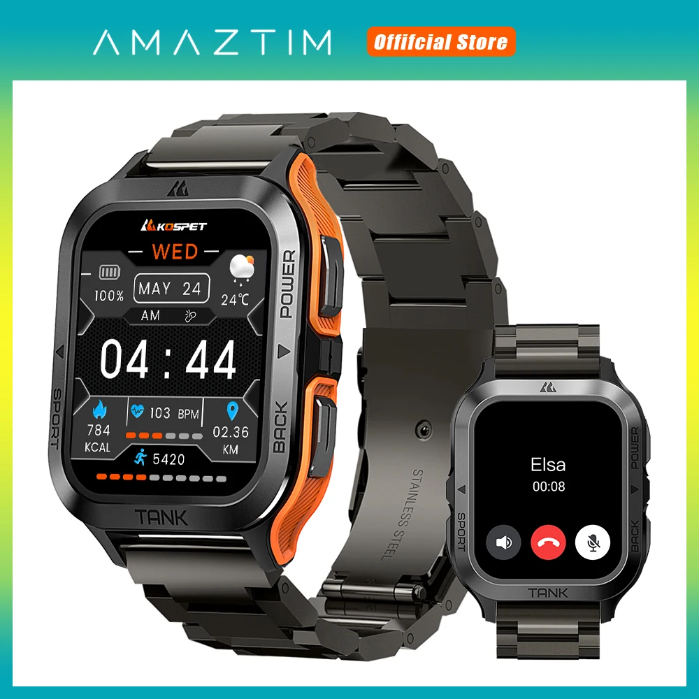 2024 AMAZTIM TANK M2 Smartwatch Men Electronic Watches Bluetooth Call IP69K Waterproof 70 Sport Modes Fitness Smart Watch Ultra