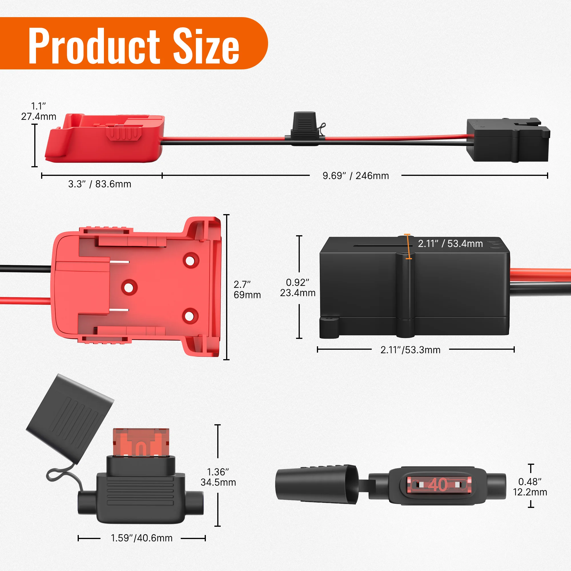 DaierTek 2PCS Power Wheel Battery Adapter for Milwaukee M18 Battery Adapter Converter 18V Battery Adapter Kit 12 AWG Wire