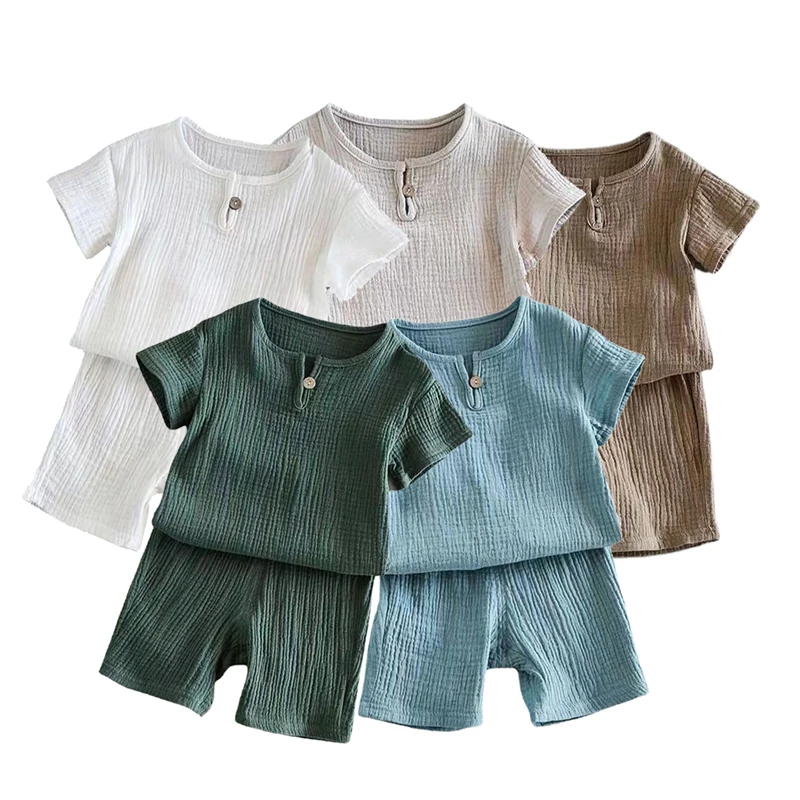 Summer Children Clothes Sets Linen Sports Clothes for Baby Girl Boy Clothing Sets T-shirts+Shorts 2 Piece Kids 1-6Years Clothing