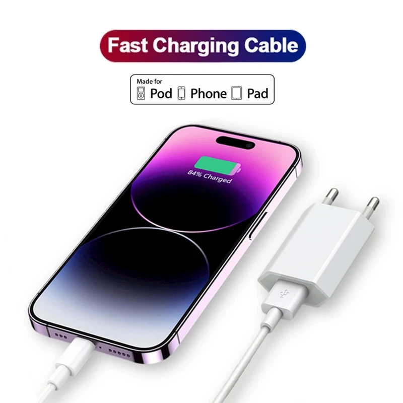 Fast EU USB Charger Cable for iPhone XR X XS Max 11 12 13 14 Pro 6 6S 7 8 Plus SE 5S USB Charge Cable Accessories 1m 1.5m 2m