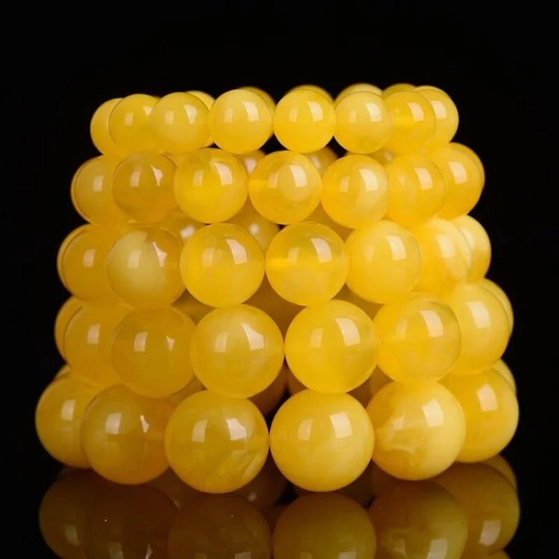 

Baltic Sea Amber Gold Twisted Amber Bracelet Single Circle Buddha Beads Chicken Oil Yellow Amber Buddha Beads Round Beads Unisex