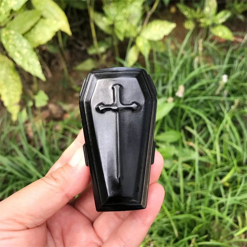 7.3CM Natural Black Obsidian Coffin Plank Crystal Carving Coffin Decor Coffin Ornament Party Decoration Gift 1PCS