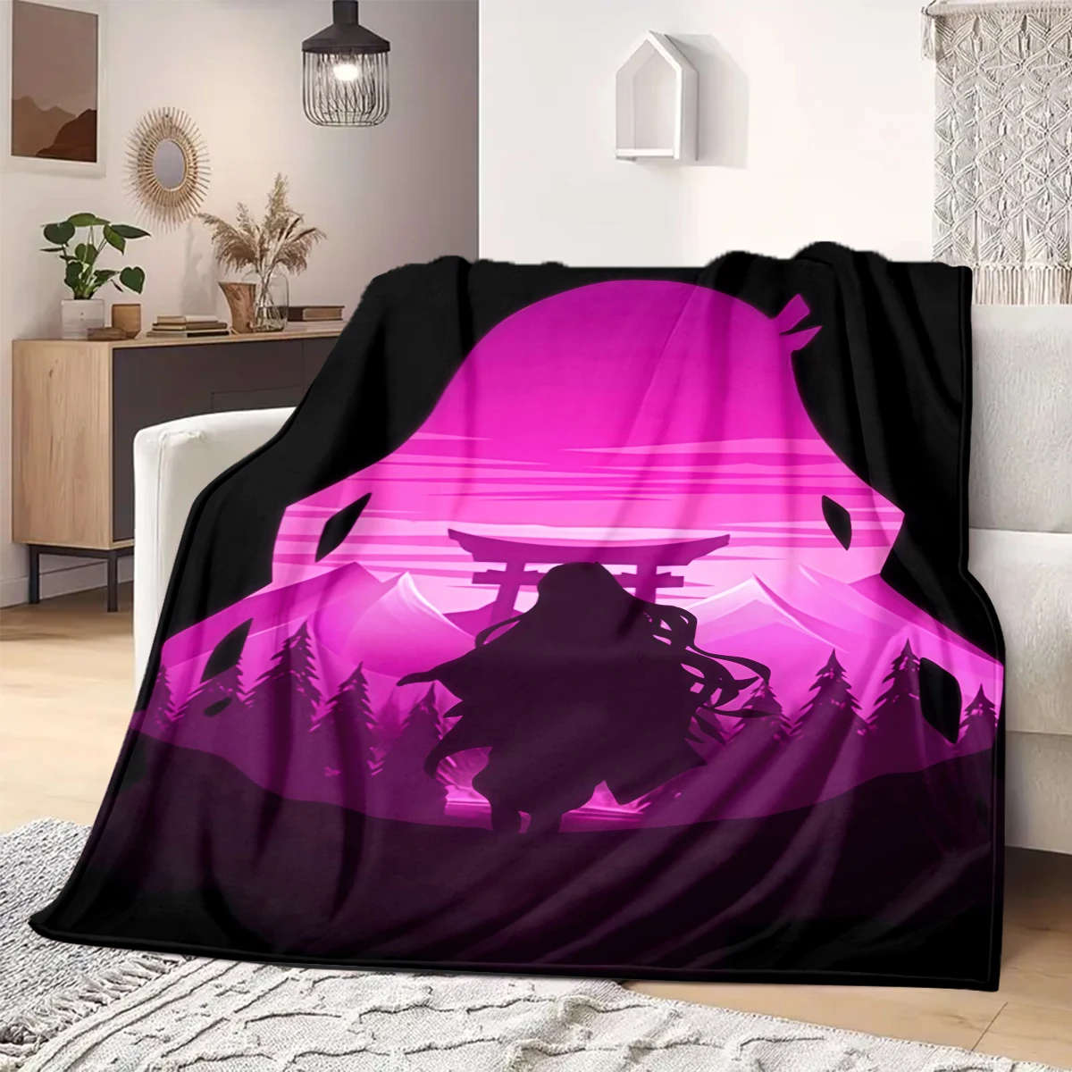 Demon Slayer Black Flannel Blanket Pretty Print Perfect For Home Bed Sofa Chair Travel Picnic -HE34