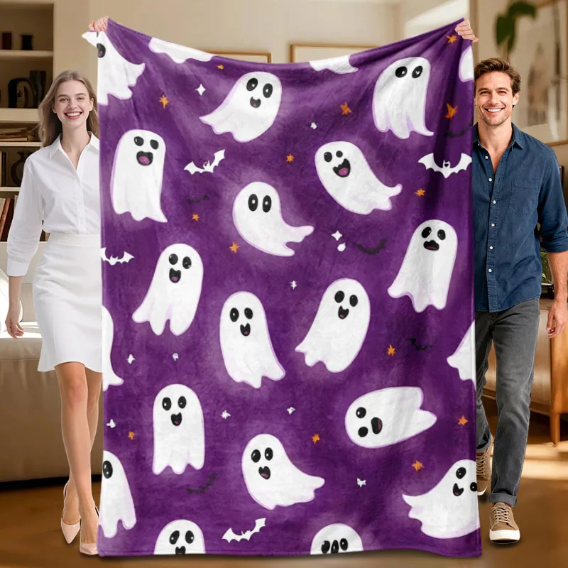 

1 piece purple ghost-themed flannel blanket, soft, suitable for sofa, bed, office, all-season use.