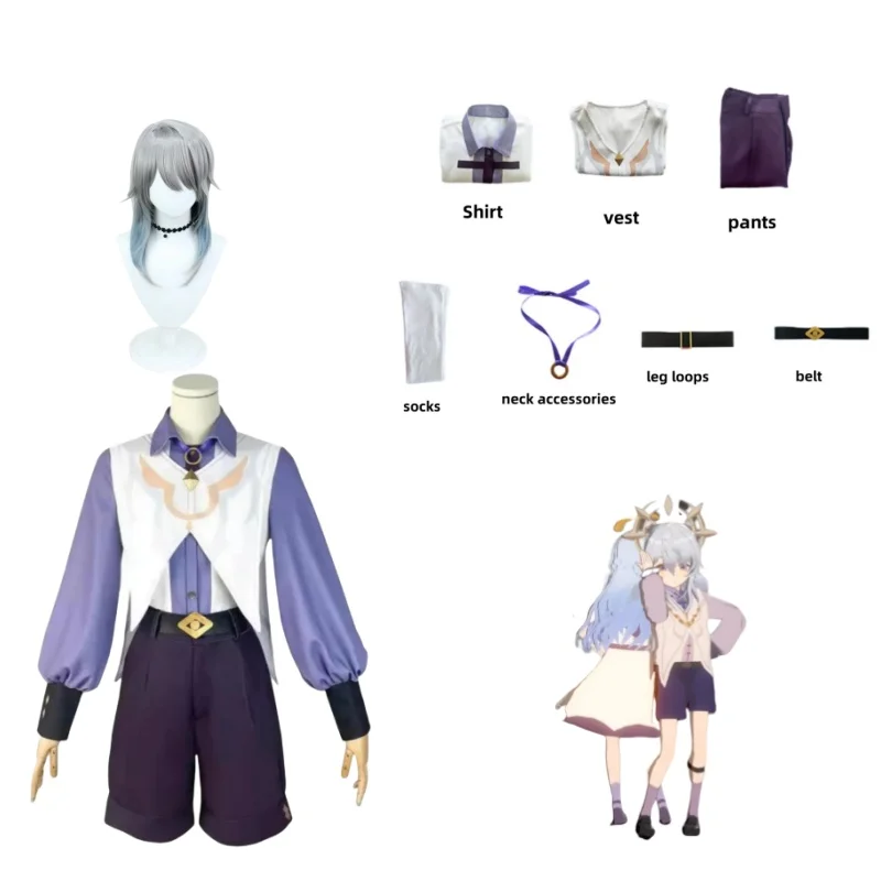 Anime Game Honkai: Star Rail Sunday Cosplay Costume Childhood Daily Shirt Shorts School Uniform Wig Man Lovely Campus Suit