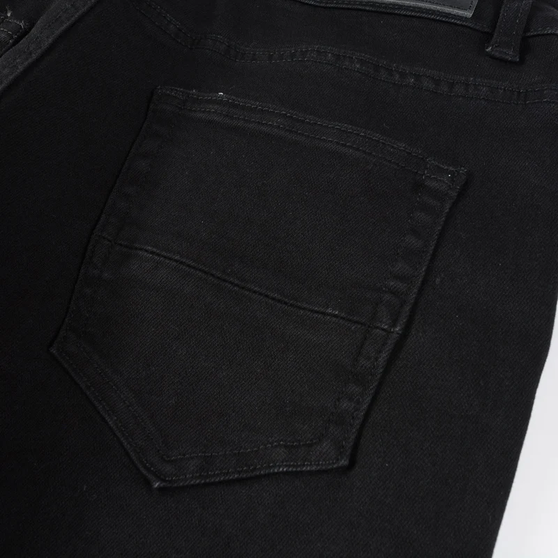 Y2KFashionable new black jeans with perforated patches washed nostalgic stretch slim fit jeans high street hip-hop brand pants