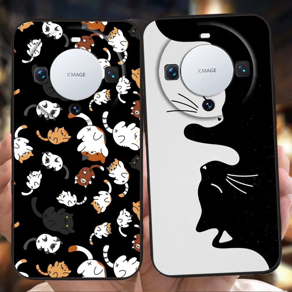 Cartoon Cat Phone Case Cover for Huawei Mate 60 Pro P50 P40 P30 P20 P10 P Smart Y6 Y7 Y9 Plus Silicone Fundas Shell Capas Bags