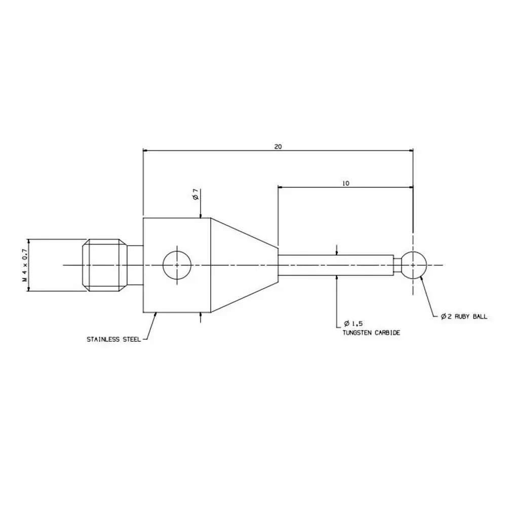 1PCS CMM Contact Probe M4 Thread 2.0mm Ru By Ball 20mm Tungsten Carbide Probe A-5003-2932 For Renishaw Accessories