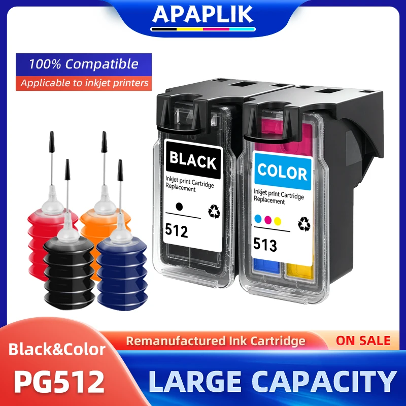 Refilled Dye Ink Cartridge For Canon PG512 CL513 Compatible with Canon Pixma MP280 MP282 MP492 MP495 MP330 MP480 MP490 Printer