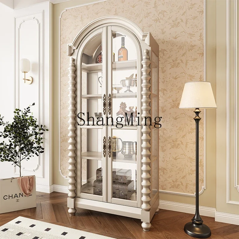 ZYY جميع خزانة النبيذ الخشبية الصلبة لغرفة المعيشة المنزلية ذات سعة كبيرة وخزانة عرض جدارية مقوسة للرياح