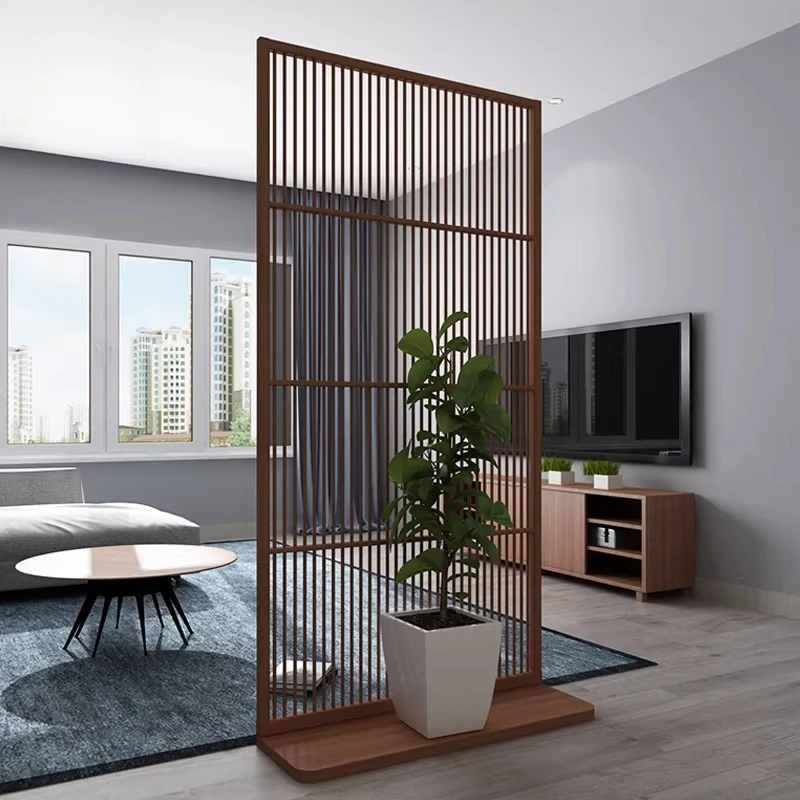 Group-free screen Japanese-style bamboo partition Nordic simple solid wood grille Modern movable entrance floor screen