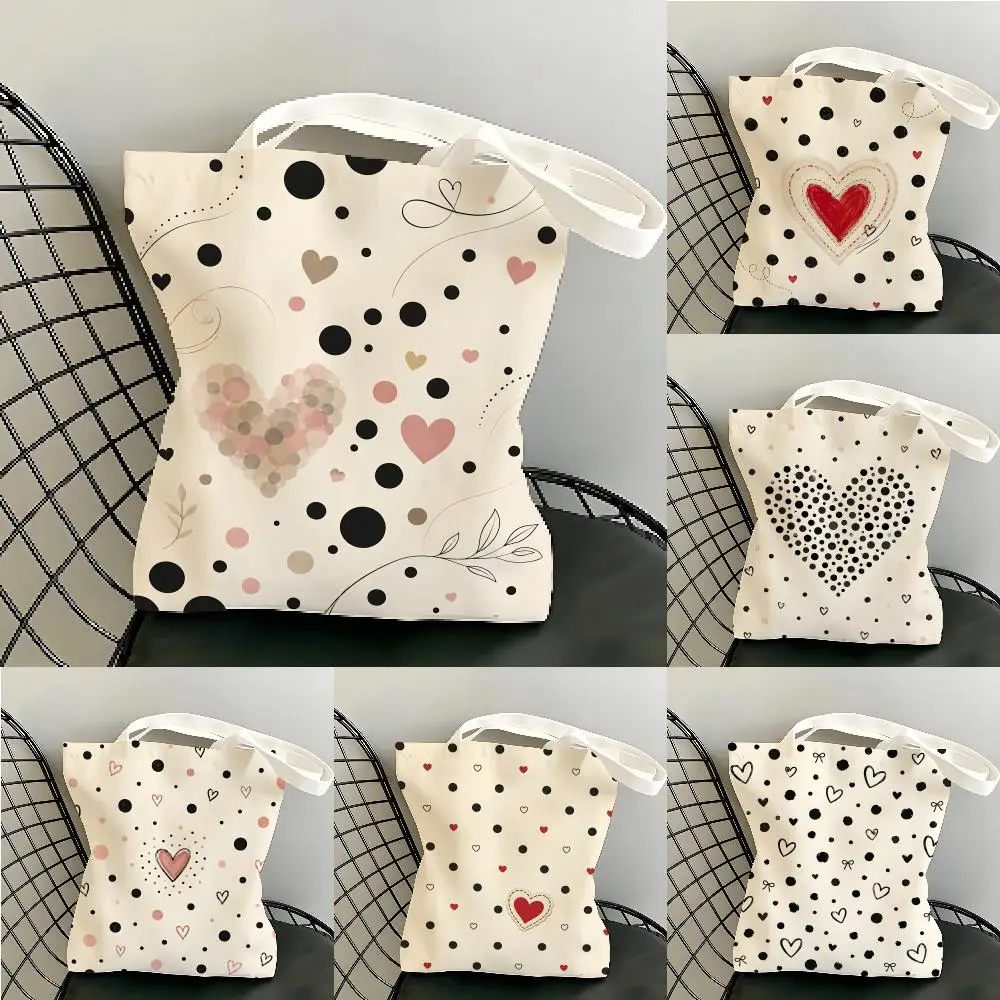 

A Touch Of Love Storage Bags Double-Sided Canvas Tote Bag, Eco-Friendly Reusable Large Capacity Shopping Handbag
