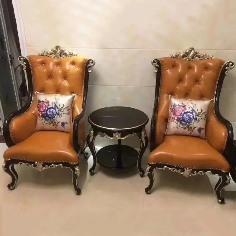European leisure chair three-piece bedroom lazy chair living room single sofa tiger negotiation chair solid wood double-sided en