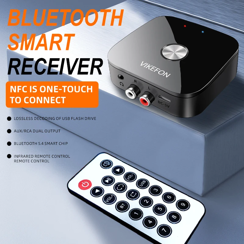 VIKEFON NFC Bluetooth 5.3 Audio Receiver 3.5mm AUX R/L RCA Stereo HIFI Music Car Wireless Adapter USB U-Disk Play Remote Control