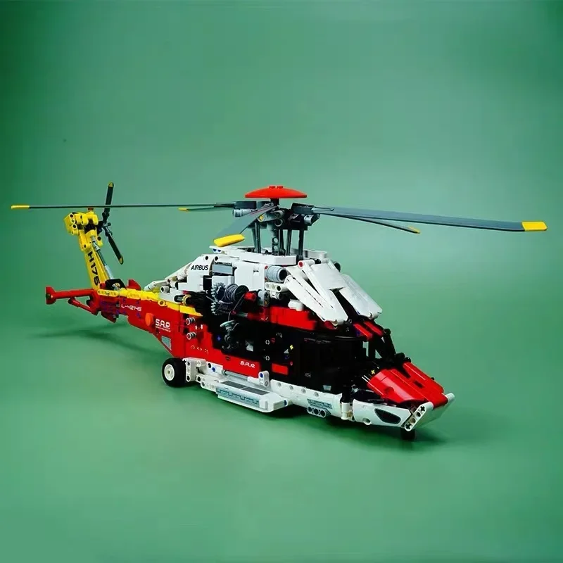 

Red air rescue helicopter educational model building for children building blocks toy model adult Christmas gift