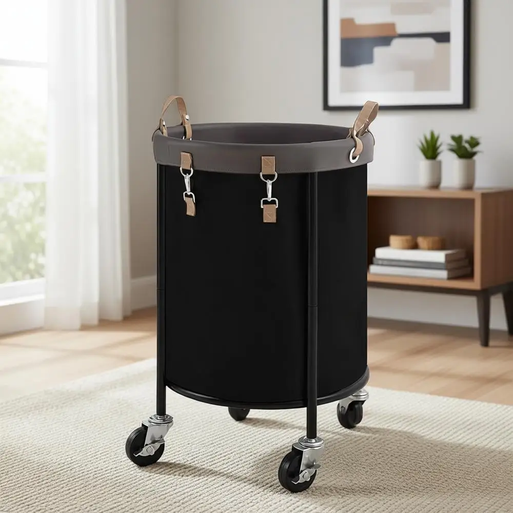 

Large 110L Rolling Clothes Hamper with Wheels, Steel Frame, Removable Bag, 4 Casters, 2 Brakes, Black