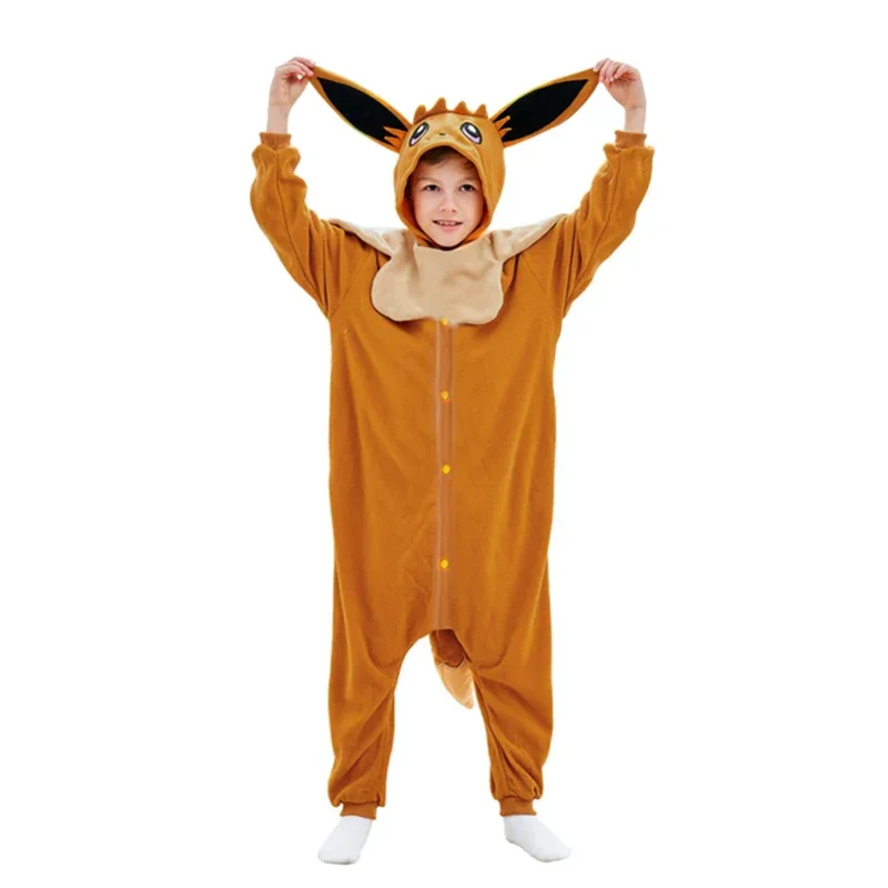 2025 New Eeveee Onesies Cartoon Kigurumi Kids Pajamas Cosplay Costum For Christmas One-Piece Warmable Sleepwear Anime Home ly98