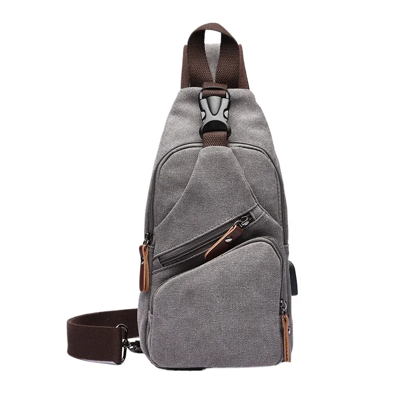 Men's single-shoulder chest bag, casual canvas, fashionable, multi-functional, multi-pocket usb travel crossbody backpack