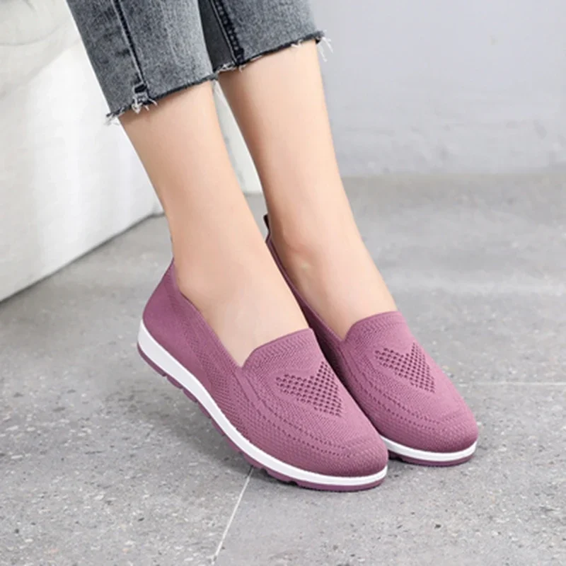 2022 Flats Women Shoes Comfortable Knitted Slip-on Shoes Women\'s Loafers Ladies Platform Creepers Grandmother Mom Sport Sneakers