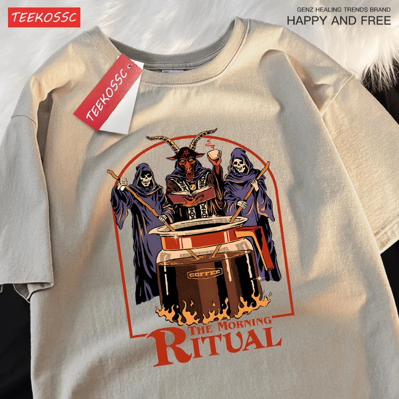 サンゴマ・ザ・モーニング・リチュアルプリント レディース サマーTシャツ Y2K カジュアルトップス コットン トレンドTシャツ ヒップホップ クルーネック ユニセックス服