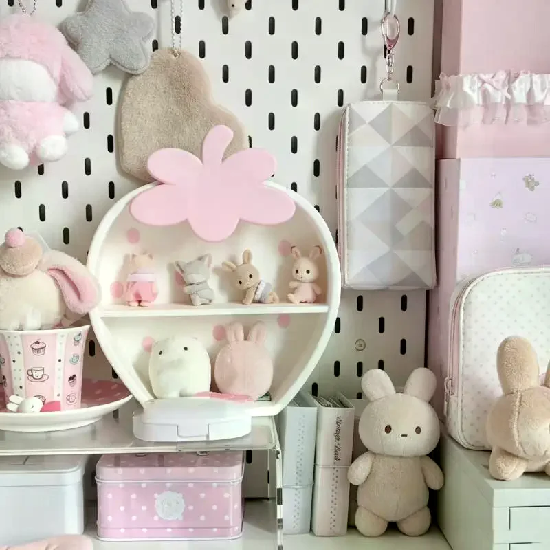 Cute Strawberry Double-layer Storage Cabinet Ins Desktop Storage Rack Girly Heart Ornaments Hand-made Display Box Storage Rack