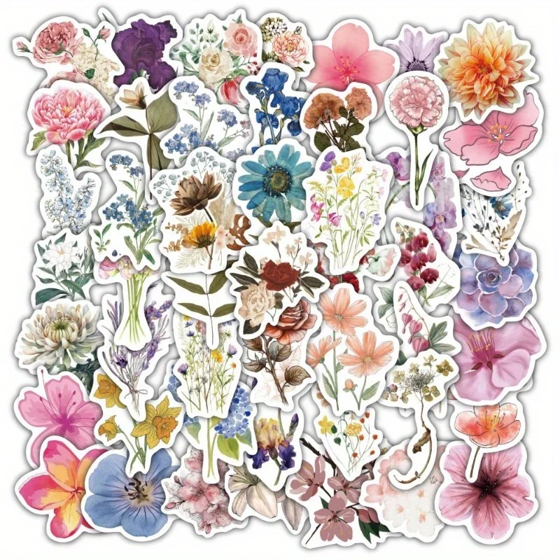 60pcs Small Fresh Watercolor Flowers Series Graffiti Stickers Suitable for Helmet Desktop Wall Decoration DIY Sticker Pack