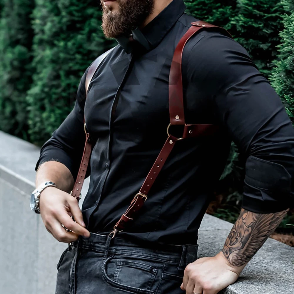 Suspenders Men\'s Pants Leather Adjustable Backpack Suspenders Suspenders Men\'s Shoulder Straps Fashion Adult Belt